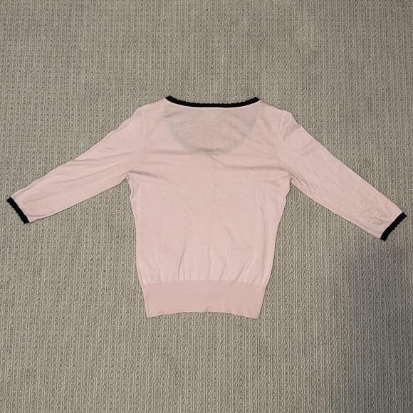 H&M Coquette 3/4 Sleeve Lettuce Trim Button Down Light Pink Cardigan Black Bow S - Picture 4 of 4